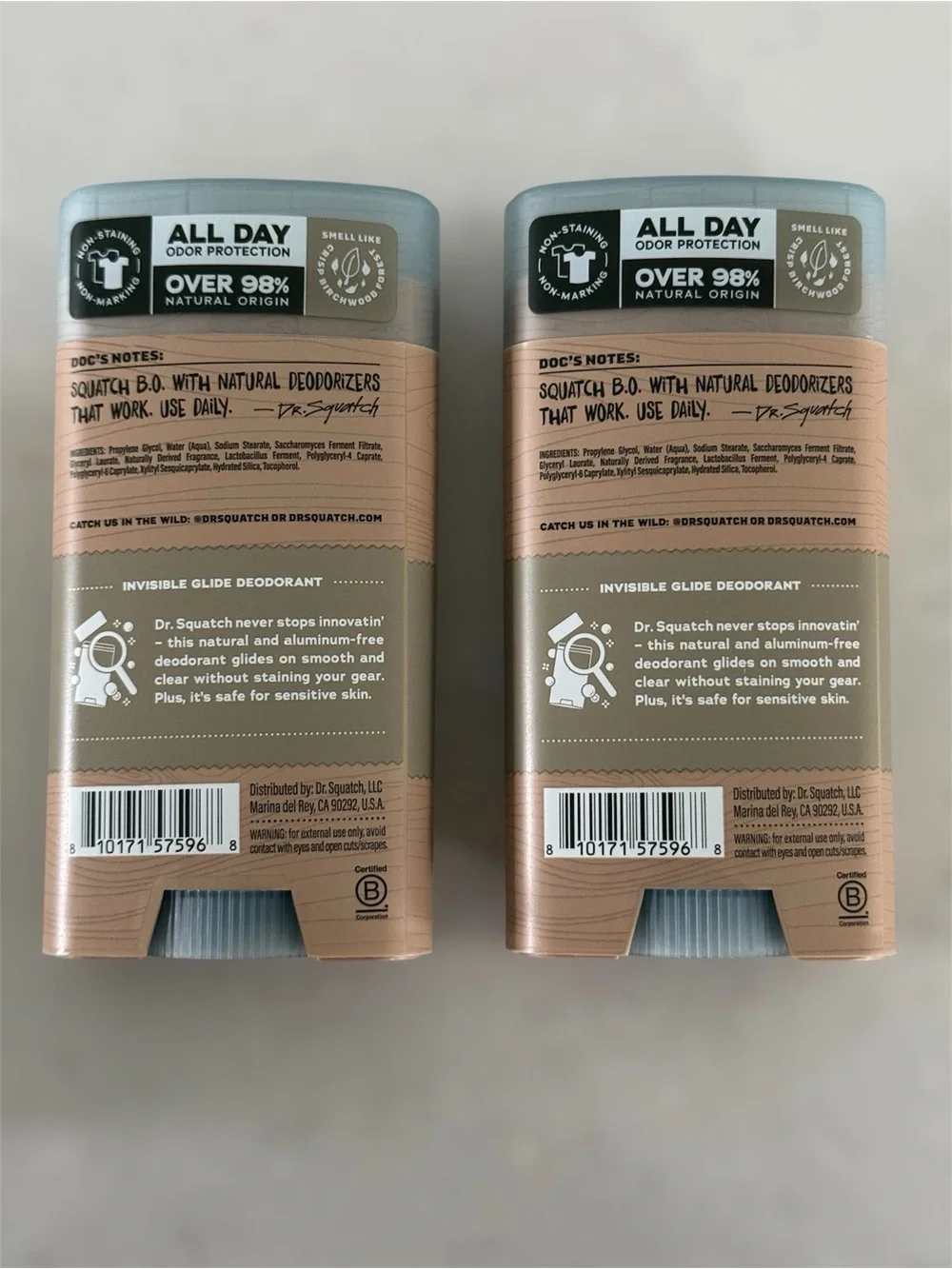 2 Brand New Dr. Squatch Invisible Glide Deodorant Birchwood Breeze